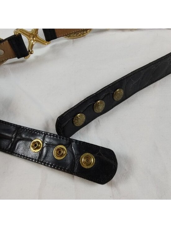 Susie Roher Black Leather Grommet Statement Waist Belt Boho Artsy Chic Streets Ahead Santa Monica X & O Rhinestone Leather  main image 3